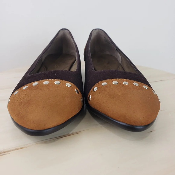 Aerosoles Know it All Flat Shoes Size 8M Brown Suede Leather Studded Pointed Toe - Picture 3 of 14